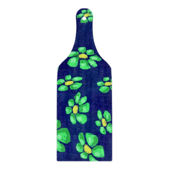 Grüne Whimsical Blume - Debatten über den blauen H Schneidebrett (Vorderseite)