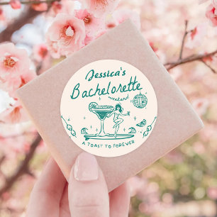 Grüne Whimsical Hand gezeichnete funky Bachelorett Runder Aufkleber