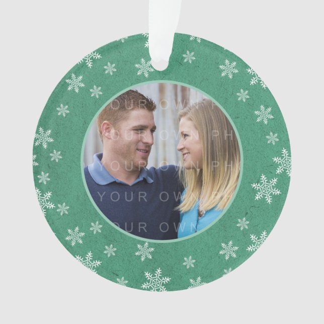 Grüne Whimsikäre Schneeflocken Foto Ornament (Vorderseite)