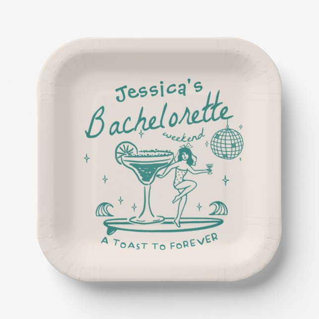 Grüne Whimsikhand gezogen Funky Bachelorette Pappteller (Vorderseite)