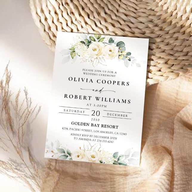 Grüne White Roses Einladung Hochzeitsfeier (Von Creator hochgeladen)