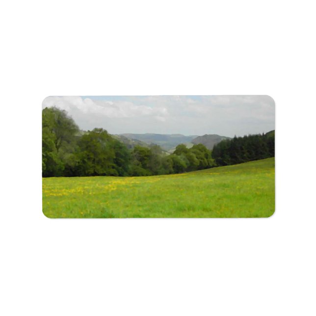 Grüne Wiese. Landschaft. Adressaufkleber (Vorne)