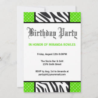 Grüne Wild Time Zebra Geburtstagsparty Einladung