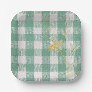 Grüne Wildblume Gingham Kariert Bauernhof Pappteller