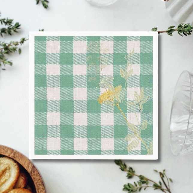 Grüne Wildblume Gingham Kariert Bauernhof Serviette (Von Creator hochgeladen)