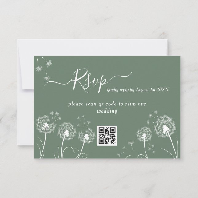 Grüne Wildblume Moderne Hochzeit RSVP Karte (Vorderseite)