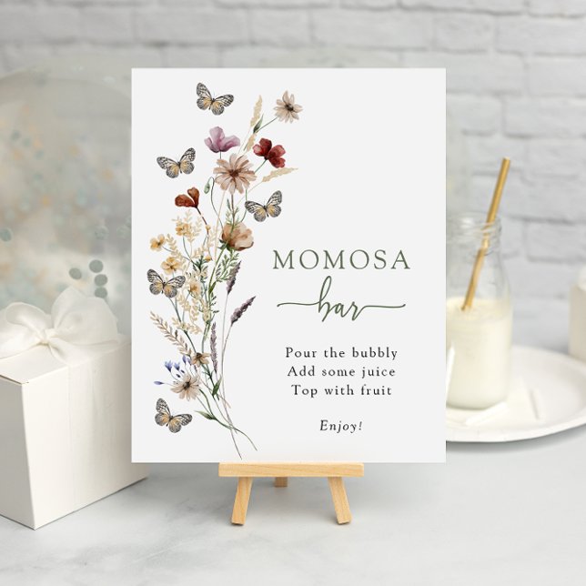 Grüne Wildblume Momosa Bar Poster (Sage Green Wildflower Momosa Bar Poster with Butterflies by Painted Paperie
)