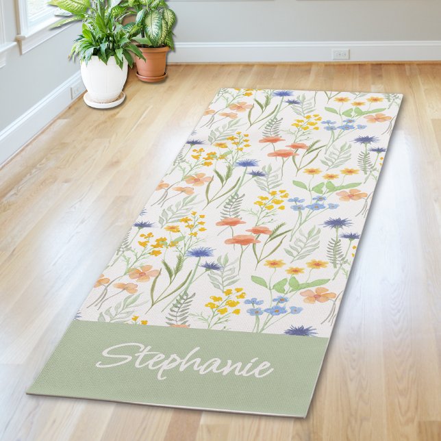 Grüne Wildblumen-Wasserfarbe Benutzername Yogamatte (Von Creator hochgeladen)