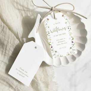 Grüne wilde kleine Blume Rustikale Boho-Baby-Party Geschenkanhänger