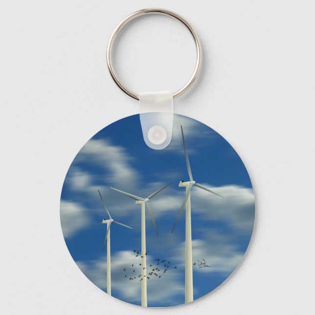 Grüne Windkraftanlage Schlüsselanhänger (Vorderseite)