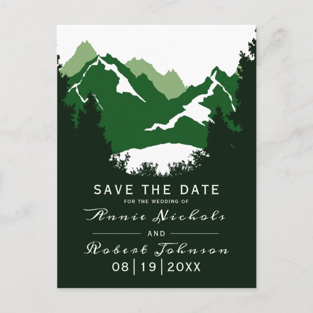 Grüne Winterhochzeit Save the Date Ankündigungspostkarte (Vorderseite)