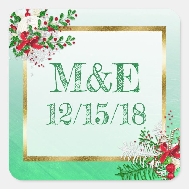 Grüne Winterhochzeiten Personalisierte Sticker (Vorderseite)