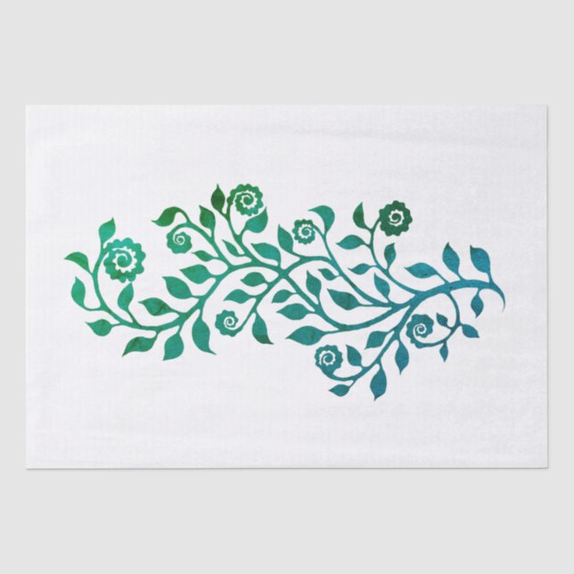 Grüne Wirble Blütenblätter Arabesque Elegantes Des Seidenpapier (Vorderseite)