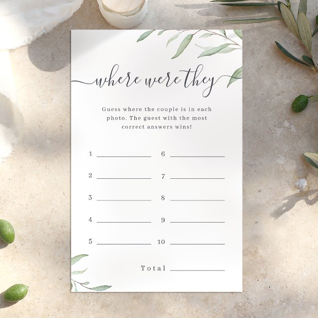 Grüne, wo waren sie Brautparty (Greenery where were they bridal shower game)