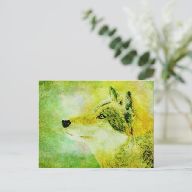 Grüne Wolfspalte Postkarte - Atemberaubende Wildti (Stehend Vorderseite)