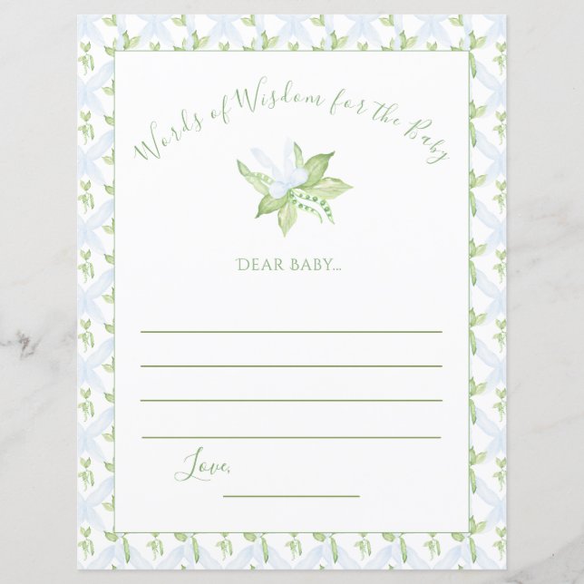 Grüne Worte der Weisheit Sweet Pea Baby Shower Gam (Vorderseite)