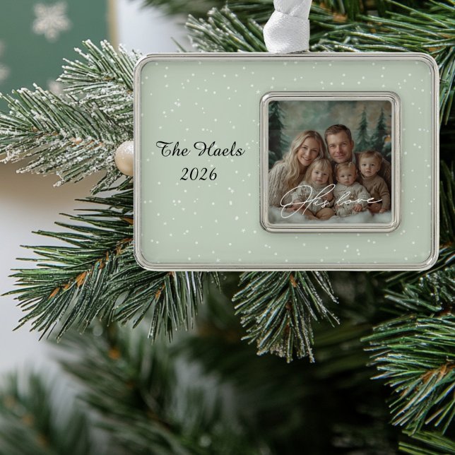 Grüne Wunder seiner Liebe Weihnachtsschmuck Rahmen-Ornament Silber (Green Star Photo Ornament)
