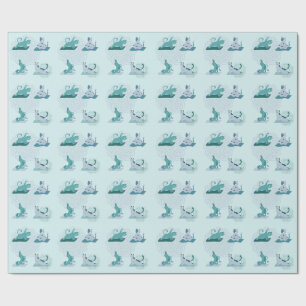 Grüne Yoga-Katzen Geschenkpapier