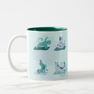 Grüne Yoga-Katzen Zweifarbige Tasse