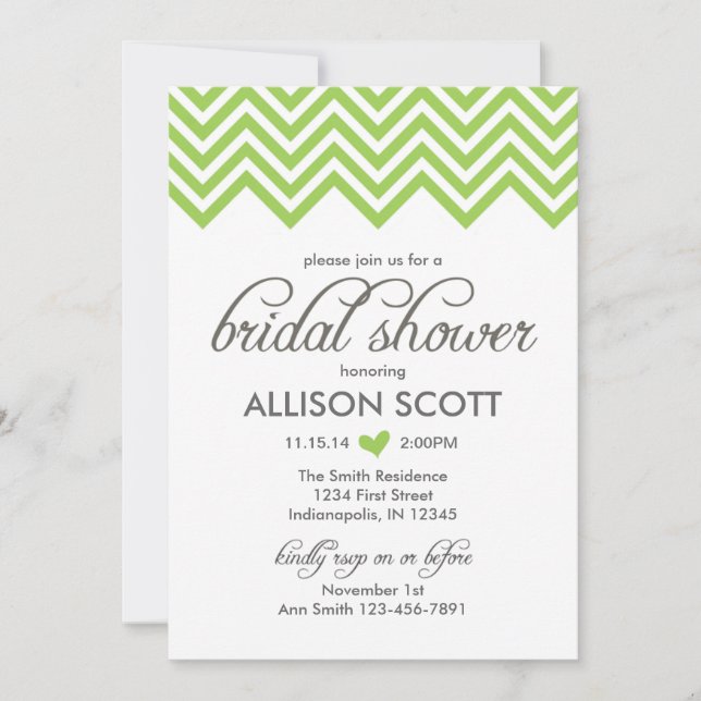 Grüne Zickzack Brautparty-Einladung Einladung (Vorderseite)