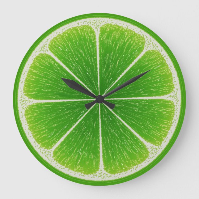 Grüne Zitrusfrucht Limon Große Wanduhr (Vorderseite)