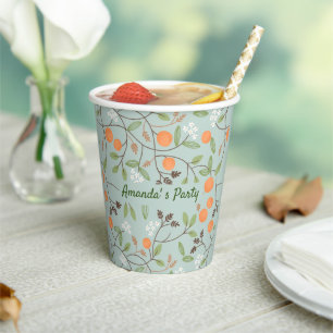 Grüne Zitrusfrüchte und Orange Blossom Pappbecher