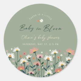 Grünen Boho Blütenbaby im Blütendusche Runder Aufkleber