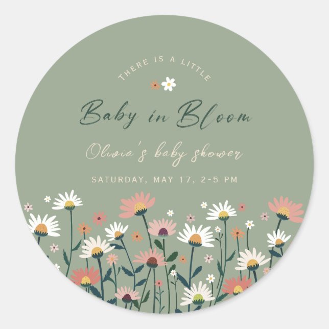 Grünen Boho Blütenbaby im Blütendusche Runder Aufkleber (Vorderseite)