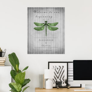 Grünen Jeweled Dragonfly Hochzeit Willkommen Poster