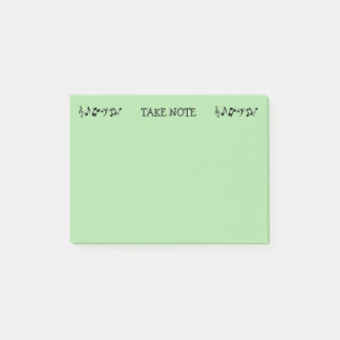 Grünen Musiknoten beachten Post-it Klebezettel