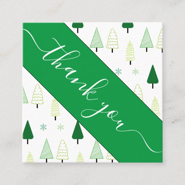 Grünen Weihnachtsbaum & Schnee Danke Social Media Quadratische Visitenkarte (Vorderseite)