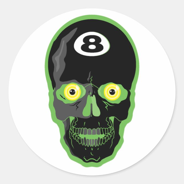 grüner 8-Ball-Schädel Runder Aufkleber (Vorderseite)