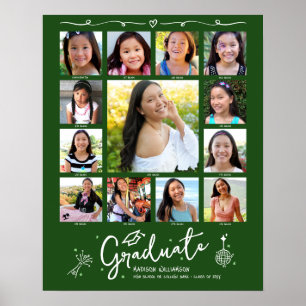 Grüner Abschluss K–12 Fotocollage Weiße Kritzeleie Poster