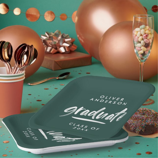 Grüner Abschluss moderner Schriftzeichen Pappteller (Multi)