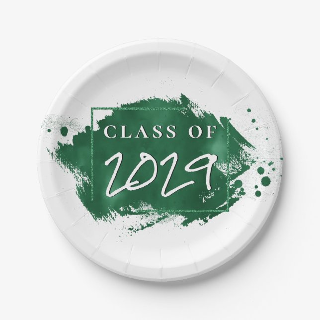 Grüner Abschluss | Paint Spritzer Chic Grad Party Pappteller (Vorderseite)