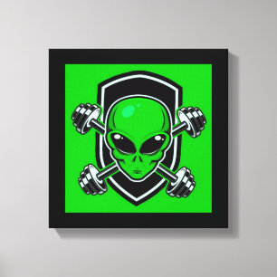 Grüner Alien Fitnessstudio Leinwanddruck gespannt