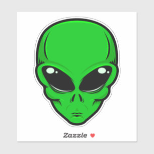 Grüner Alien Kopf mit großen schwarzen Augen Aufkleber