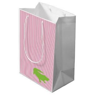 Grüner Alligator Rosa Streifen Preppy Bunte Spaß Mittlere Geschenktüte