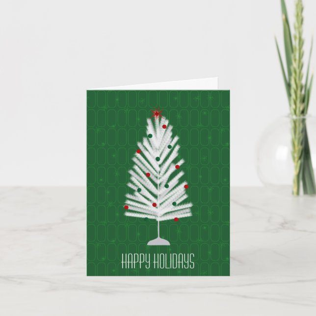 Grüner Aluminium-Weihnachtsbaum Feiertagskarte (Vorderseite)
