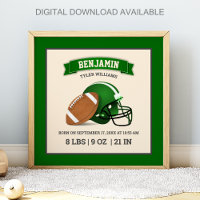 Grüner American Football Helm Baby Geburtsstatisti