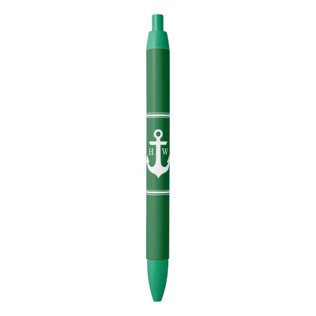 Grüner Anker Mit Monogramm Kugelschreiber (Vorderseite Vertikal)