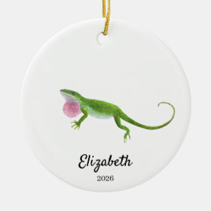 Grüner Anole-Schmuck, individuelles Weihnachtsgesc Keramik Ornament