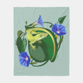 Grüner Anolis mit Prunkwinde  Fleecedecke