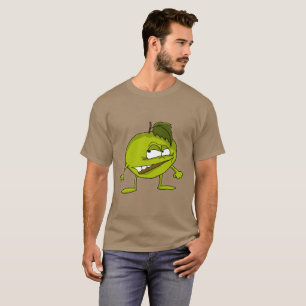 Grüner Apfel-Cartooncharakter mit einem T-Shirt
