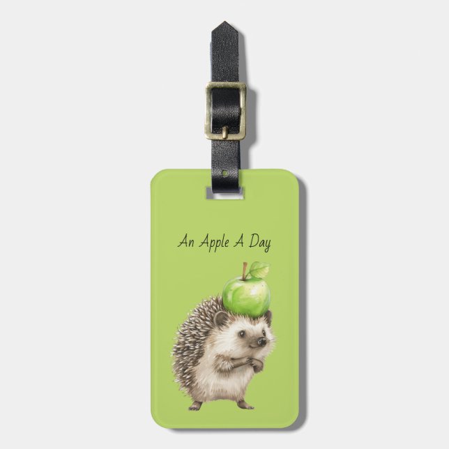 Grüner Apfel Igel Gepäckanhänger (Vorderseite vertikal)