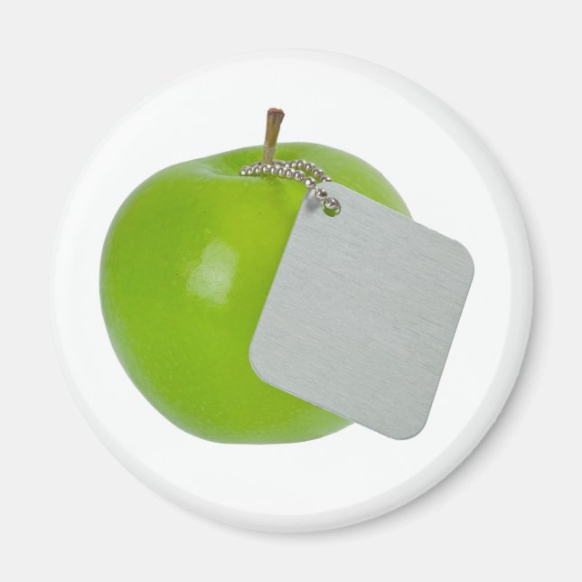 Grüner Apfel mit Metallmarke Magnet (Vorne)