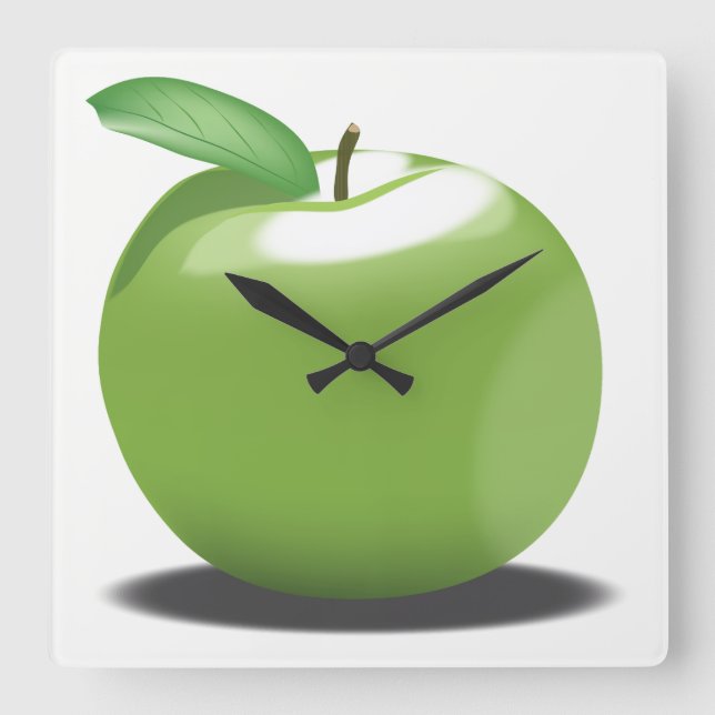 Grüner Apfel Quadratische Wanduhr (Vorderseite)