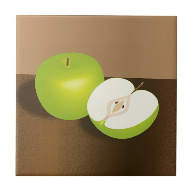 Grüner Apfel und ein halbes Stillleben Fliese (Vorderseite)