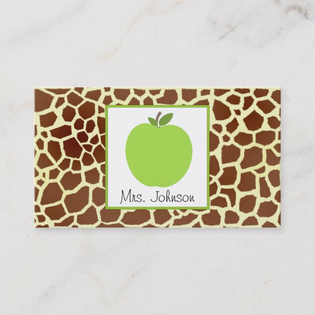 Grüner Apple-Giraffen-Druck-Lehrer Visitenkarte (Vorderseite)