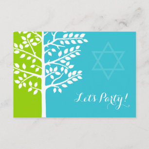 Grüner Aquamariner Blauer Baum Bat Mitzvah Empfang Begleitkarte